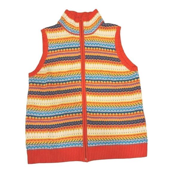 Liz Claiborne NYC Y2K Colorful Boho Fair Isle Mock Neck Full Zip Sweater Vest L - Picture 2 of 10